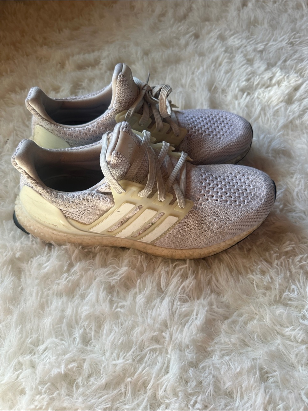 adidas Ultra Boost Knit Sneakers in Light Lavender and Cream